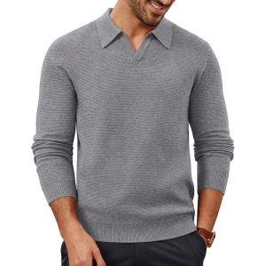 imagePJ PAUL JONES Mens Sweater V Neck Long Sleeve Casual Pullover Cable Knit Textured SweatersDark Grey