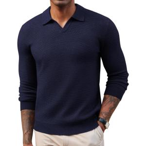 imagePJ PAUL JONES Mens Sweater V Neck Long Sleeve Casual Pullover Cable Knit Textured SweatersNavy Blue