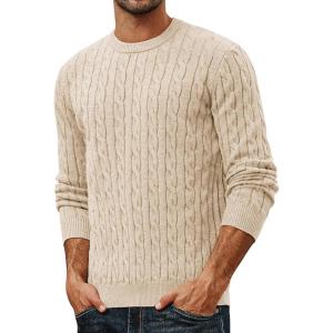 imagePJ PAUL JONES Mens Sweaters Casual Cable Knit Pullover Sweater Crewneck Twist SweatersApricot