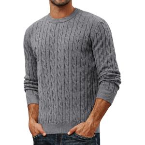 imagePJ PAUL JONES Mens Sweaters Casual Cable Knit Pullover Sweater Crewneck Twist SweatersDark Gray