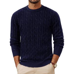 imagePJ PAUL JONES Mens Sweaters Casual Cable Knit Pullover Sweater Crewneck Twist SweatersNavy Blue
