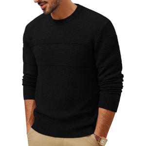 imagePJ PAUL JONES Sweaters for Men Casual Crewneck Pullover Sweater Knit Textured SweatersBlack