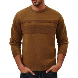 imagePJ PAUL JONES Sweaters for Men Casual Crewneck Pullover Sweater Knit Textured SweatersCoffee