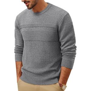 imagePJ PAUL JONES Sweaters for Men Casual Crewneck Pullover Sweater Knit Textured SweatersDark Grey