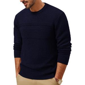 imagePJ PAUL JONES Sweaters for Men Casual Crewneck Pullover Sweater Knit Textured SweatersNavy Blue