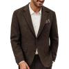 imagePJ PAUL JONES Mens Blazer Vintage Wool Blend Sport Coat Herringbone Tweed Blazer Suit Jacket with Pocket SquareDark Coffee