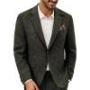 imagePJ PAUL JONES Mens Blazer Vintage Wool Blend Sport Coat Herringbone Tweed Blazer Suit Jacket with Pocket SquareGreen