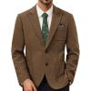 imagePJ PAUL JONES Mens Blazer Wool Blend Tweed Sport Coat Two Button Peaked Lapel Vintage Suit JacketsBrown