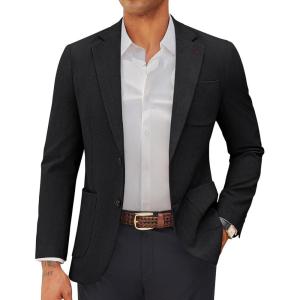 imagePJ PAUL JONES Mens Blazer Casual Two Button Sport Coats Notched Lapel Solid Suit JacketsBlack