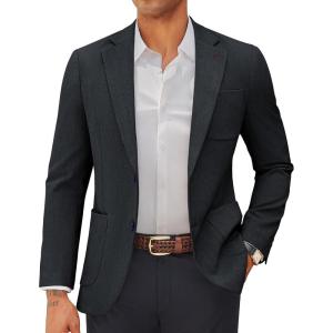 imagePJ PAUL JONES Mens Blazer Casual Two Button Sport Coats Notched Lapel Solid Suit JacketsDark Grey Blue