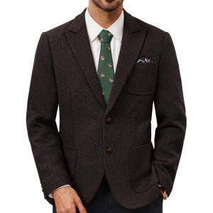 imagePJ PAUL JONES Mens Blazer Wool Blend Tweed Sport Coat Two Button Peaked Lapel Vintage Suit JacketsDark Coffee
