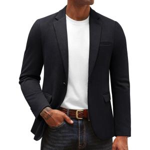imagePJ PAUL JONES Mens Casual Knit Sport Coats One Button Slim Fit Blazer Notch Lapel Solid Suit Jacket with PocketsBlack