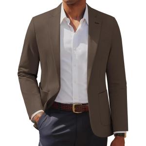 imagePJ PAUL JONES Mens Casual Sport Coats One Button Slim Fit Blazer Lightweight Notched Lapel Solid Suit JacketCoffee