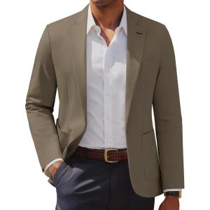 imagePJ PAUL JONES Mens Casual Sport Coats One Button Slim Fit Blazer Lightweight Notched Lapel Solid Suit JacketKhaki