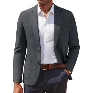imagePJ PAUL JONES Mens Casual Sport Coats Two Button Slim Fit Blazer Lightweight Pattern Lined Notch Lapel Suit JacketDark Blue Grey