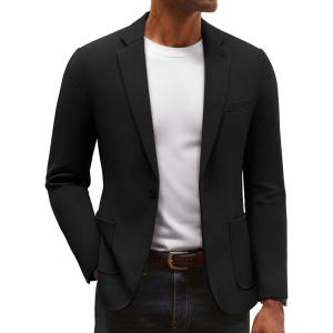 imagePJ PAUL JONES Mens Knit Blazer Casual One Button Sport Coat Slim Fit Lightweight Blazer JacketBlack