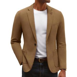 imagePJ PAUL JONES Mens Knit Blazer Casual One Button Sport Coat Slim Fit Lightweight Blazer JacketBrown