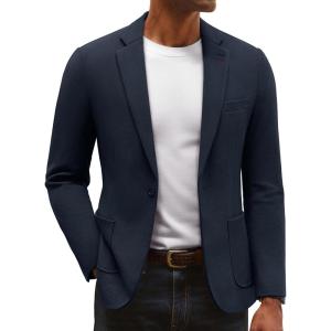 imagePJ PAUL JONES Mens Knit Blazer Casual One Button Sport Coat Slim Fit Lightweight Blazer JacketNavy Blue