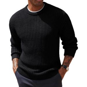 imagePJ PAUL JONES Mens Crewneck Sweater Knitted Textured Casual Pullover for WinterBlack