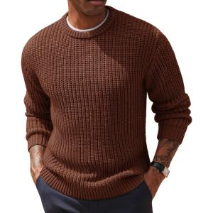 imagePJ PAUL JONES Mens Crewneck Sweater Knitted Textured Casual Pullover for WinterCoffee
