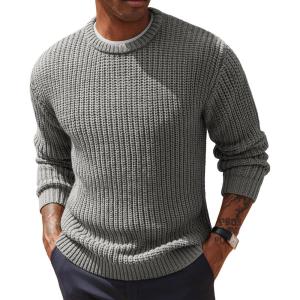imagePJ PAUL JONES Mens Crewneck Sweater Knitted Textured Casual Pullover for WinterGrey