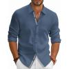 imagePJ PAUL JONES Mens Dress Shirts Wrinkle Free Stretch Button Down Shirt Casual Long Sleeve Business ShirtsDenim Blue