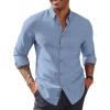 imagePJ PAUL JONES Mens Oxford Button Down Shirt Long Sleeve Regular Fit Business Casual Dress Shirts with Chest PocketDenim Blue
