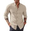 imagePJ PAUL JONES Mens Oxford Button Down Shirt Long Sleeve Regular Fit Business Casual Dress Shirts with Chest PocketKhaki