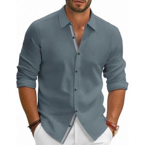 imagePJ PAUL JONES Mens Dress Shirts Wrinkle Free Stretch Button Down Shirt Casual Long Sleeve Business ShirtsBlue Gray