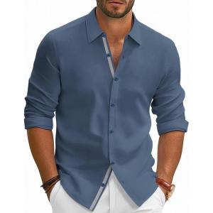imagePJ PAUL JONES Mens Dress Shirts Wrinkle Free Stretch Button Down Shirt Casual Long Sleeve Business ShirtsDenim Blue
