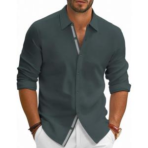 imagePJ PAUL JONES Mens Dress Shirts Wrinkle Free Stretch Button Down Shirt Casual Long Sleeve Business ShirtsGreen Gray