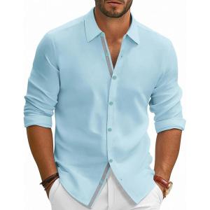 imagePJ PAUL JONES Mens Dress Shirts Wrinkle Free Stretch Button Down Shirt Casual Long Sleeve Business ShirtsSky Blue