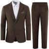 imagePJ PAUL JONES Mens 2 Piece Suit Vintage Herringbone Tweed Suits 2 Button Peak Lapel Blazer Pants SetBrown