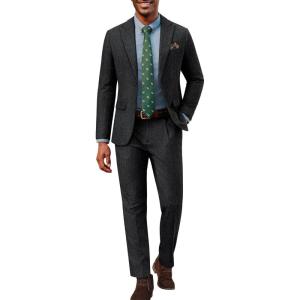 imagePJ PAUL JONES Mens 2 Piece Suit Vintage Herringbone Tweed Suits 2 Button Peak Lapel Blazer Pants SetDark Grey