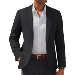 imagePJ PAUL JONES Mens Casual Blazer One Button Lightweight Sport Coats Solid Notched Lapel Suit JacketsBlack