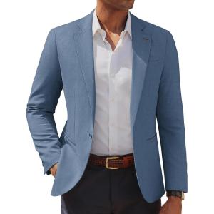 imagePJ PAUL JONES Mens Casual Blazer One Button Lightweight Sport Coats Solid Notched Lapel Suit JacketsBlue