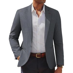 imagePJ PAUL JONES Mens Casual Blazer One Button Lightweight Sport Coats Solid Notched Lapel Suit JacketsGrey