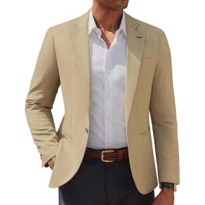 imagePJ PAUL JONES Mens Casual Blazer One Button Lightweight Sport Coats Solid Notched Lapel Suit JacketsKhaki