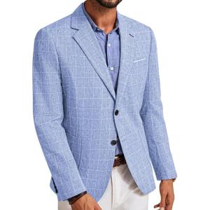 imagePJ PAUL JONES Mens Casual Sport Coats Two Buttons Lightweight Business Sport BlazerPlaid Sky Blue