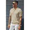 imagePJ PAUL JONES Mens Knitted Polo Shirts Short Sleeve Textured Pullover Golf Polo T ShirtsBeigewavy