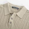 imagePJ PAUL JONES Mens Knitted Polo Shirts Short Sleeve Textured Pullover Golf Polo T ShirtsBeigewavy