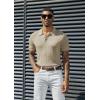 imagePJ PAUL JONES Mens Knitted Polo Shirts Short Sleeve Textured Pullover Golf Polo T ShirtsBeigewavy