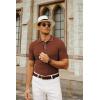 imagePJ PAUL JONES Mens Knitted Polo Shirts Short Sleeve Textured Pullover Golf Polo T ShirtsCaramel