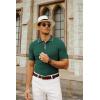 imagePJ PAUL JONES Mens Knitted Polo Shirts Short Sleeve Textured Pullover Golf Polo T ShirtsDark Green