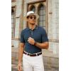 imagePJ PAUL JONES Mens Knitted Polo Shirts Short Sleeve Textured Pullover Golf Polo T ShirtsIndigo Blue