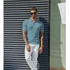 imagePJ PAUL JONES Mens Knitted Polo Shirts Short Sleeve Textured Pullover Golf Polo T ShirtsLight Bluewavy