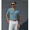 imagePJ PAUL JONES Mens Knitted Polo Shirts Short Sleeve Textured Pullover Golf Polo T ShirtsLight Bluewavy
