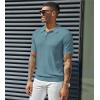 imagePJ PAUL JONES Mens Knitted Polo Shirts Short Sleeve Textured Pullover Golf Polo T ShirtsLight Bluewavy