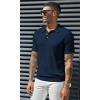 imagePJ PAUL JONES Mens Knitted Polo Shirts Short Sleeve Textured Pullover Golf Polo T ShirtsNavy Bluewavy