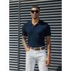 imagePJ PAUL JONES Mens Knitted Polo Shirts Short Sleeve Textured Pullover Golf Polo T ShirtsNavy Bluewavy